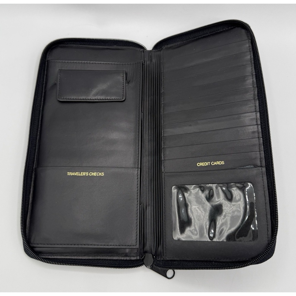 Black Leather Travel Organizer Wallet Boarding Pass Passport Ticket Holder Doppl